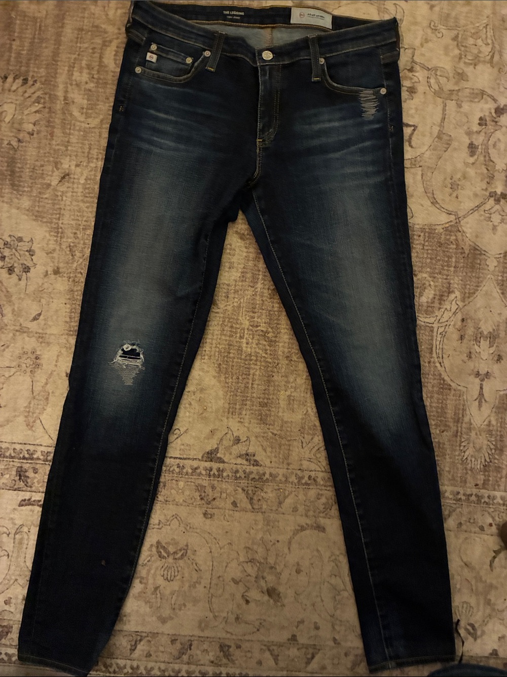Ag Adriano Goldschmied Dark Indigo Skinny Jeans Distressed 31